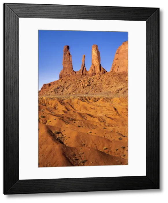 Framed Print : Rock formation named Three Sisters near John Ford Point, Monument Valley, Arizona, USA Framed Print : Rock formation named Three Sisters near John Ford Point, Monument Valley, Arizona, USA