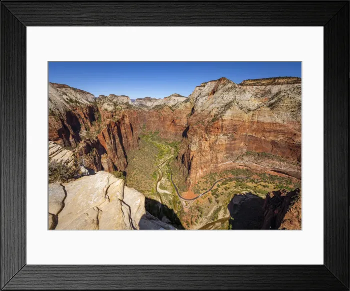 Framed Print : Scenic drive road in the valley at Big Bend under Touchstone Wall in Zion Canyon Framed Print : Scenic drive road in the valley at Big Bend under Touchstone Wall in Zion Canyon