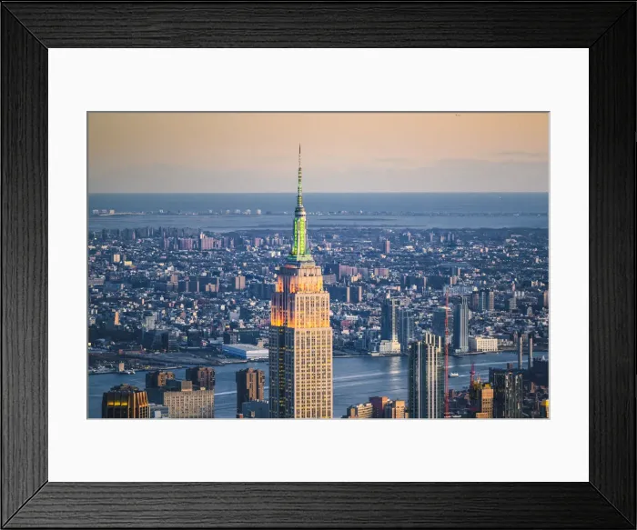 Framed Print : Manhattan, New York City, USA. Aerial view of the Empire State Building at dusk Framed Print : Manhattan, New York City, USA. Aerial view of the Empire State Building at dusk