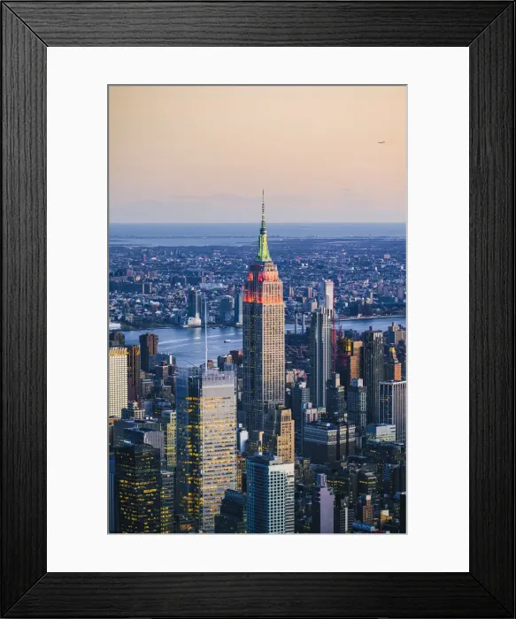 Framed Print : Manhattan, New York City, USA. Aerial view of the Empire State Building at dusk Framed Print : Manhattan, New York City, USA. Aerial view of the Empire State Building at dusk