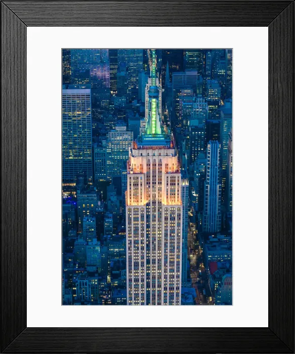 Framed Print : Manhattan, New York City, USA. Aerial view of the Empire State Building at dusk