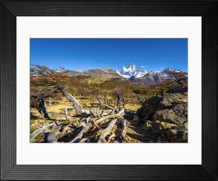 Framed Print : Fitz Roy mountain against sky viewed from trail in autumn, Los Glaciares National Park Framed Print : Fitz Roy mountain against sky viewed from trail in autumn, Los Glaciares National Park