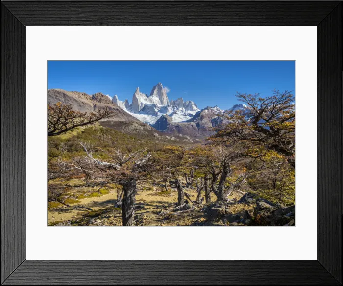 Framed Print : Fitz Roy mountain viewed from trail in autumn, Los Glaciares National Park, El Chalten Framed Print : Fitz Roy mountain viewed from trail in autumn, Los Glaciares National Park, El Chalten