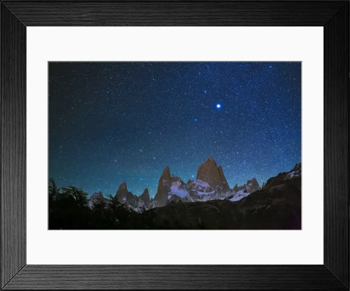 Framed Print : Fitz Roy at night with stars from Poincenot campground, Los Glaciares National Park