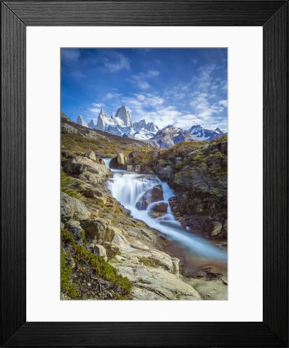 Framed Print : Hidden waterfall on Chorillo del Salto river in autumn, Los Glaciares National Park Framed Print : Hidden waterfall on Chorillo del Salto river in autumn, Los Glaciares National Park