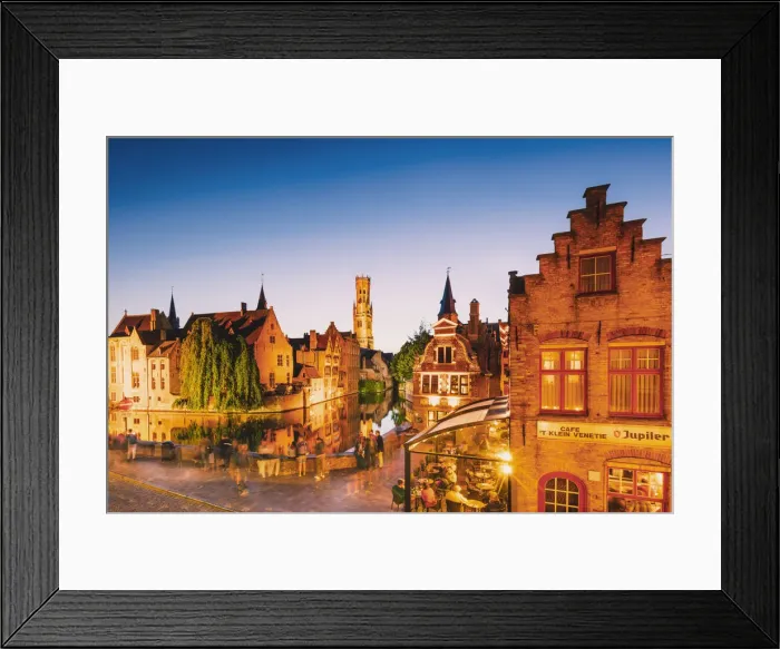 Framed Print : Elevated view of Bruges old town reflecting in the water canal, Belgium Framed Print : Elevated view of Bruges old town reflecting in the water canal, Belgium