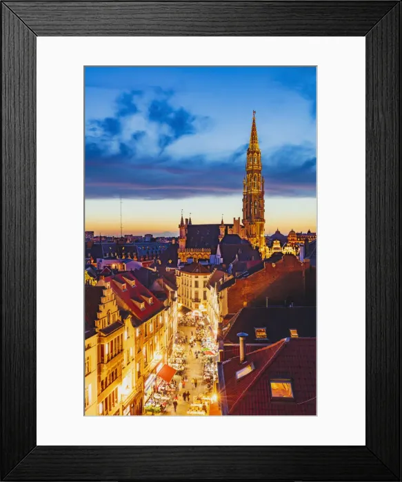 Framed Print : Elevated view of the town hall in Brussels by night, Belgium Framed Print : Elevated view of the town hall in Brussels by night, Belgium