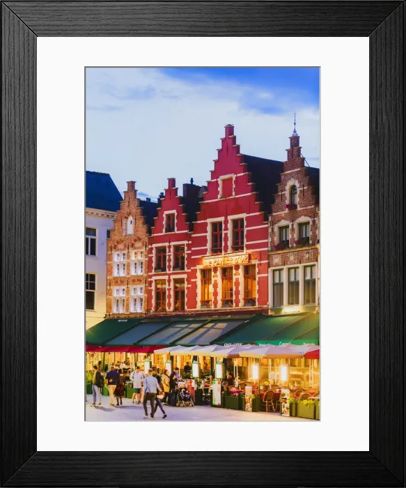 Framed Print : Tourists sitting in cafèon Bruges main square, Belgium Framed Print : Tourists sitting in cafèon Bruges main square, Belgium