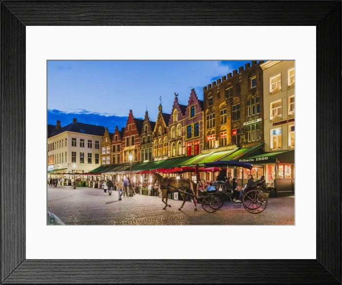 Framed Print : Tourists sitting in cafe on Bruges main square, Belgium