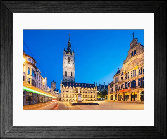 Framed Print : View of Ghent Belfort (beffroi) and Monument Jan Frans Willems by night, Belgium Framed Print : View of Ghent Belfort (beffroi) and Monument Jan Frans Willems by night, Belgium