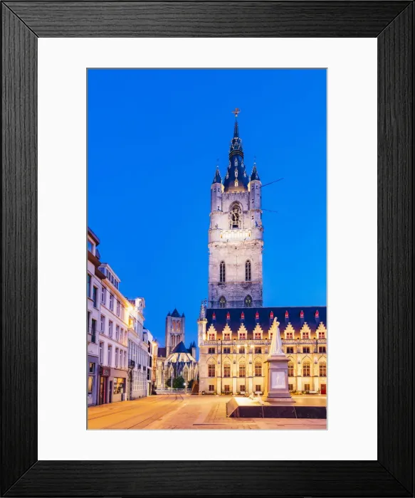 Framed Print : View of Ghent Belfort (beffroi) and Monument Jan Frans Willems by night, Belgium Framed Print : View of Ghent Belfort (beffroi) and Monument Jan Frans Willems by night, Belgium