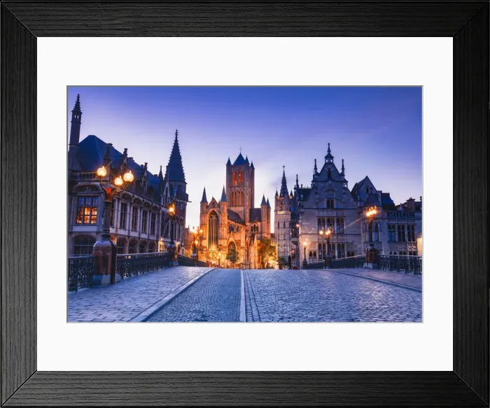 Framed Print : View of St. Nicholas church (Sint-Niklskerk) by night in Ghent, Belgium Framed Print : View of St. Nicholas church (Sint-Niklskerk) by night in Ghent, Belgium