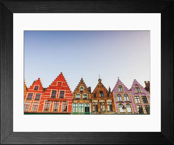Framed Print : Details of the colored houses in Markt Square in Brussels at sunrise, Belgium