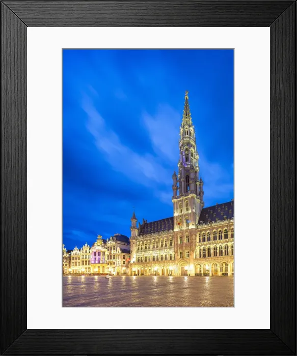 Framed Print : Town Hall in Grand Place in Brussels by night, Belgium Framed Print : Town Hall in Grand Place in Brussels by night, Belgium
