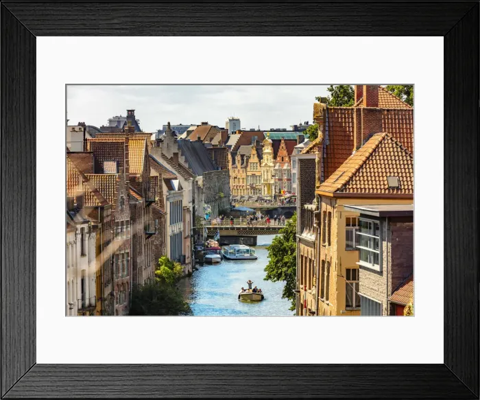Framed Print : Elevated view of the bridges and canals in Ghent, Belgium