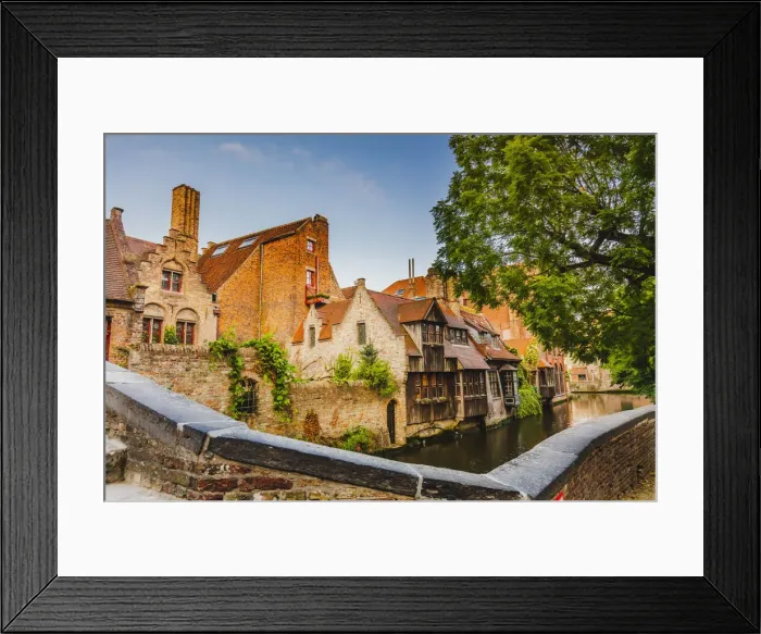 Framed Print : View of the typical houses in Ghent and Bonifacius Bridge, Belgium