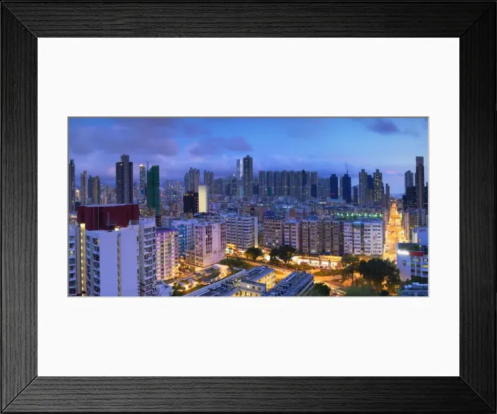 Framed Print : Skyline of Kowloon at dusk, Shek Kip Mei, Hong Kong Framed Print : Skyline of Kowloon at dusk, Shek Kip Mei, Hong Kong