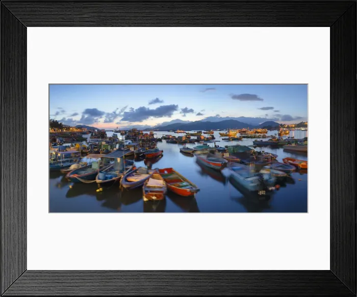 Framed Print : Fishing boats in harbour at dusk, Cheung Chau, Hong Kong