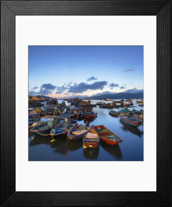 Framed Print : Fishing boats in harbour at dusk, Cheung Chau, Hong Kong Framed Print : Fishing boats in harbour at dusk, Cheung Chau, Hong Kong