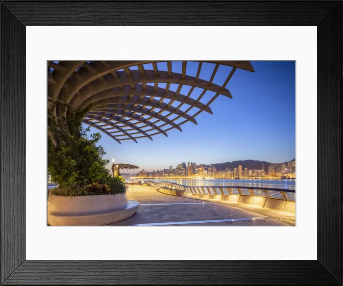 Framed Print : Tsim Sha Tsui promenade at dawn, Tsim Sha Tsui, Kowloon, Hong Kong