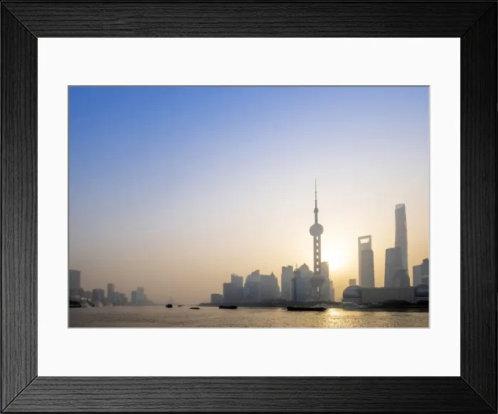 Framed Print : Asia, China, Shanghai municipality, Shanghai city, sunrise shot showing the skyline of Framed Print : Asia, China, Shanghai municipality, Shanghai city, sunrise shot showing the skyline of