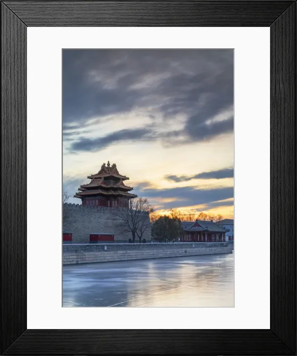 Framed Print : Tower and moat of Forbidden City at sunset, Beijing, China