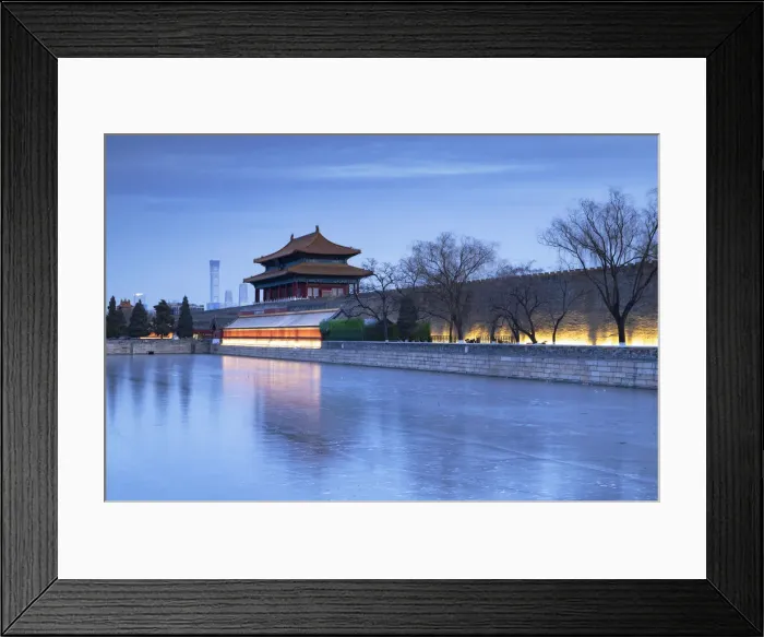 Framed Print : North Gate and moat of Forbidden City at dusk with CITIC Tower in background, Beijing Framed Print : North Gate and moat of Forbidden City at dusk with CITIC Tower in background, Beijing