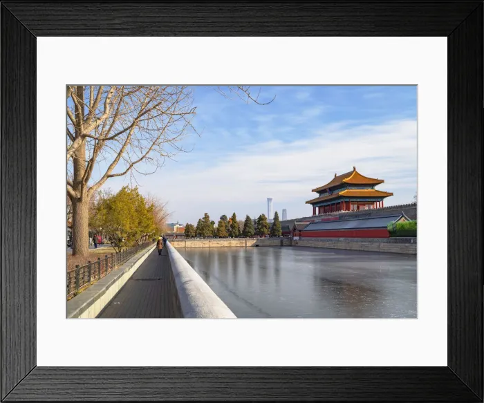 Framed Print : North Gate and moat of Forbidden City with CITIC Tower in background, Beijing, China Framed Print : North Gate and moat of Forbidden City with CITIC Tower in background, Beijing, China