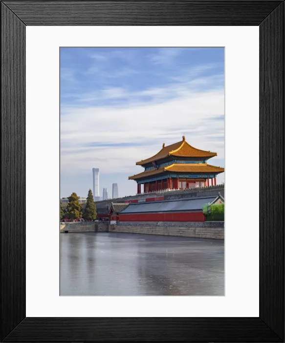 Framed Print : North Gate and moat of Forbidden City with CITIC Tower in background, Beijing, China Framed Print : North Gate and moat of Forbidden City with CITIC Tower in background, Beijing, China