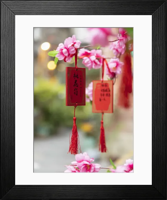 Framed Print : Wishing cards and spring blossom in alleyways of Tianzifang, Shanghai, China Framed Print : Wishing cards and spring blossom in alleyways of Tianzifang, Shanghai, China