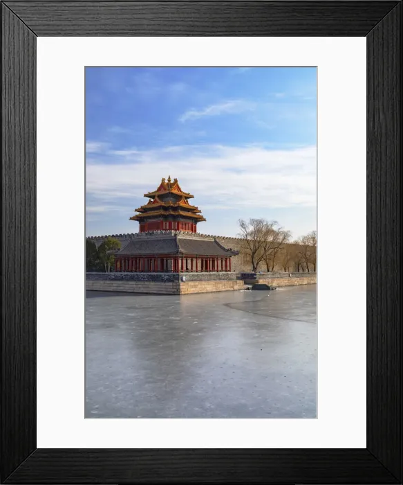 Framed Print : Tower and moat of Forbidden City at dusk, Beijing, China