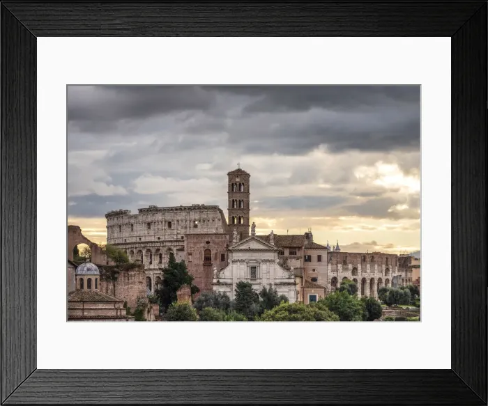 Framed Print : Basilica of Santa Francesca Romana and Coliseum at sunrise, Rome, Lazio, Italy, Europe Framed Print : Basilica of Santa Francesca Romana and Coliseum at sunrise, Rome, Lazio, Italy, Europe