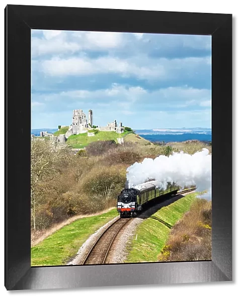 Steam train on the Swanage Railway, Corfe Castle, Dorset, England, UK