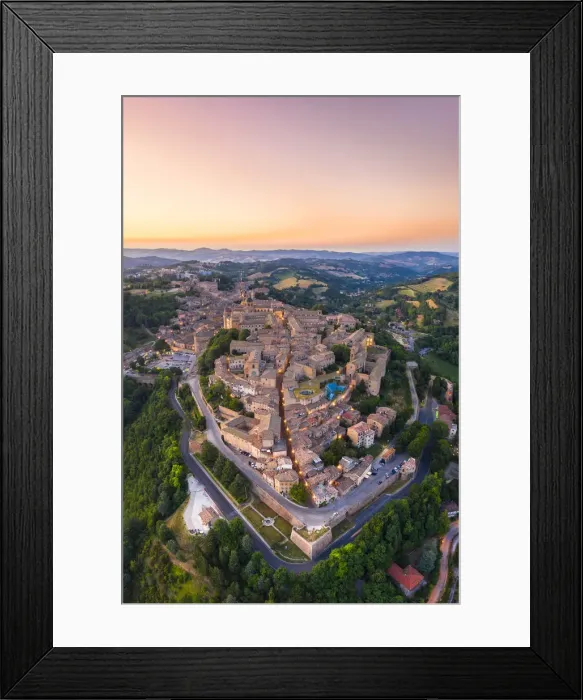 Framed Print : Aerial view of Urbino at dusk. Urbino, Marche, Italy, Europe Framed Print : Aerial view of Urbino at dusk. Urbino, Marche, Italy, Europe