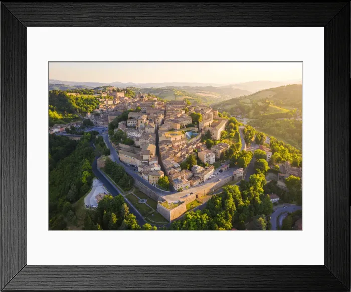 Framed Print : Aerial view of Urbino at sunrise. Urbino, Marche, Italy, Europe Framed Print : Aerial view of Urbino at sunrise. Urbino, Marche, Italy, Europe