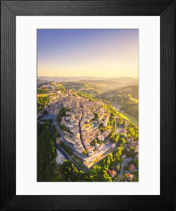 Framed Print : Aerial view of Urbino at sunrise. Urbino, Marche, Italy, Europe Framed Print : Aerial view of Urbino at sunrise. Urbino, Marche, Italy, Europe