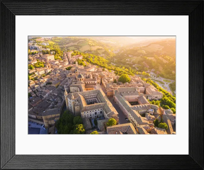 Framed Print : Aerial view of Urbino at sunrise. Urbino, Marche, Italy, Europe Framed Print : Aerial view of Urbino at sunrise. Urbino, Marche, Italy, Europe