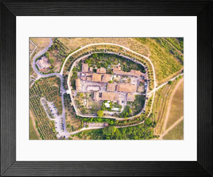 Framed Print : Aerial view of fortress village Monteriggioni, Siena province, Tuscany, Italy, Europe Framed Print : Aerial view of fortress village Monteriggioni, Siena province, Tuscany, Italy, Europe