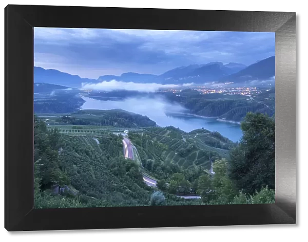 Dawn on Santa Giustina lake, Non valley, Trento province, Trentino Alto Adige, Italy, Europe
