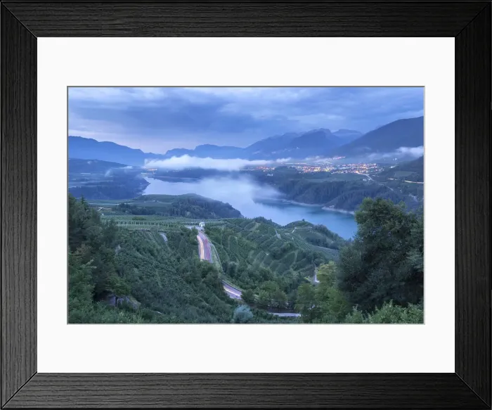 Framed Print : Dawn on Santa Giustina lake, Non valley, Trento province, Trentino Alto Adige, Italy, Europe