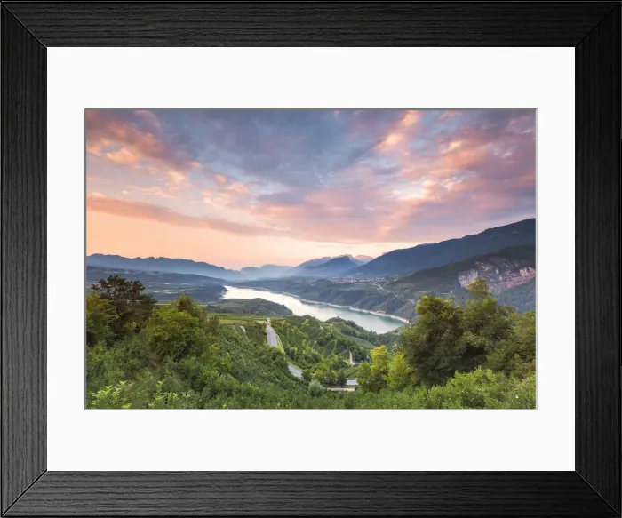 Framed Print : Sunrise on Santa Giustina lake, Non valley, Trento province, Trentino Alto Adige, Italy, Europe Framed Print : Sunrise on Santa Giustina lake, Non valley, Trento province, Trentino Alto Adige, Italy, Europe