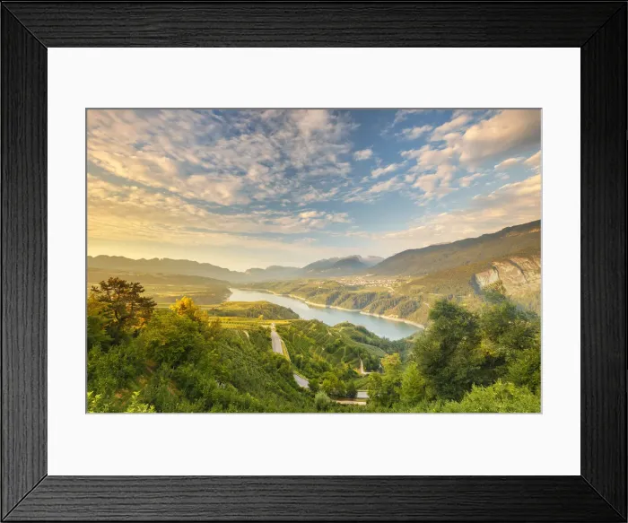 Framed Print : Sunrise on Santa Giustina lake, Non valley, Trento province, Trentino Alto Adige, Italy, Europe Framed Print : Sunrise on Santa Giustina lake, Non valley, Trento province, Trentino Alto Adige, Italy, Europe