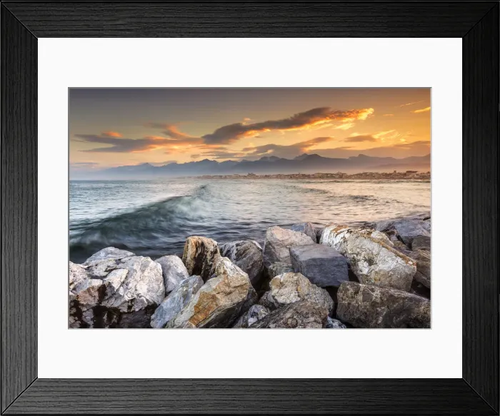 Framed Print : Sunrise on Versilia and Ligurian Sea from Viareggio pier, Viareggio, Lucca province Framed Print : Sunrise on Versilia and Ligurian Sea from Viareggio pier, Viareggio, Lucca province