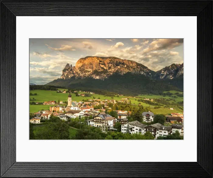 Framed Print : Sunset on Sciliar Dolomites and Fia allo Sciliar village, Bolzano province, South Tyrol Framed Print : Sunset on Sciliar Dolomites and Fia allo Sciliar village, Bolzano province, South Tyrol