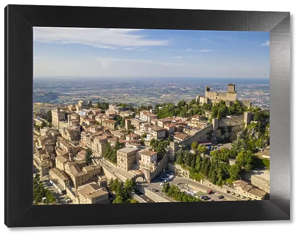 Aerial view of the historic centre San Marino, San Marino, Italy