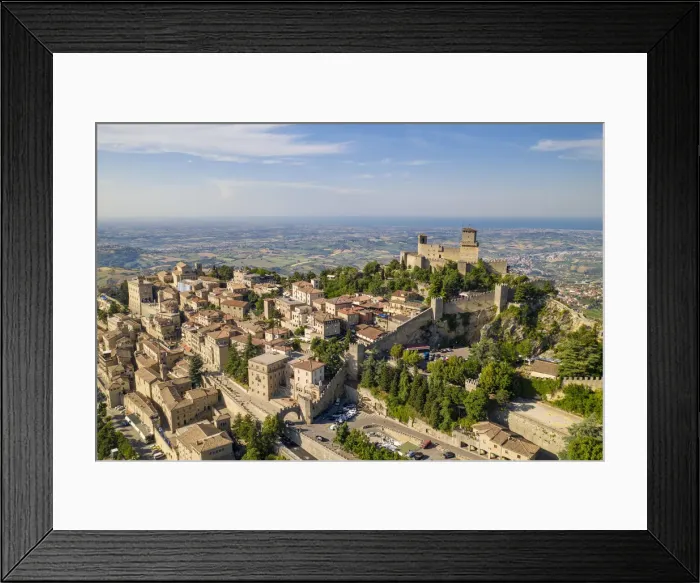 Framed Print : Aerial view of the historic centre San Marino, San Marino, Italy Framed Print : Aerial view of the historic centre San Marino, San Marino, Italy