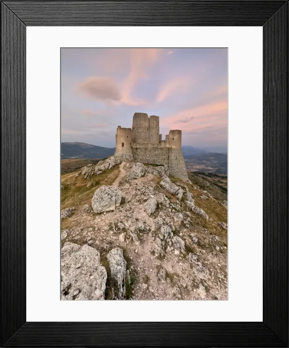 Framed Print : the colors of the summer sunset over Rocca Calascio Castle Framed Print : the colors of the summer sunset over Rocca Calascio Castle