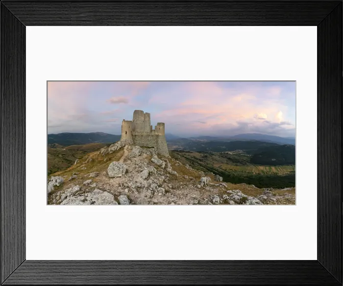 Framed Print : the colors of the summer sunset over Rocca Calascio Castle Framed Print : the colors of the summer sunset over Rocca Calascio Castle