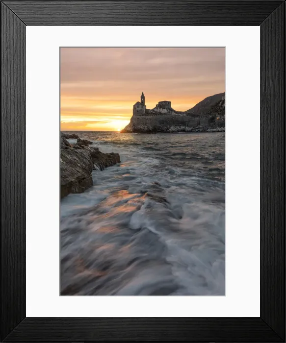 Framed Print : overview of San Pietro Church at sunset in summer time, Porto Venere, La Spezia province Framed Print : overview of San Pietro Church at sunset in summer time, Porto Venere, La Spezia province
