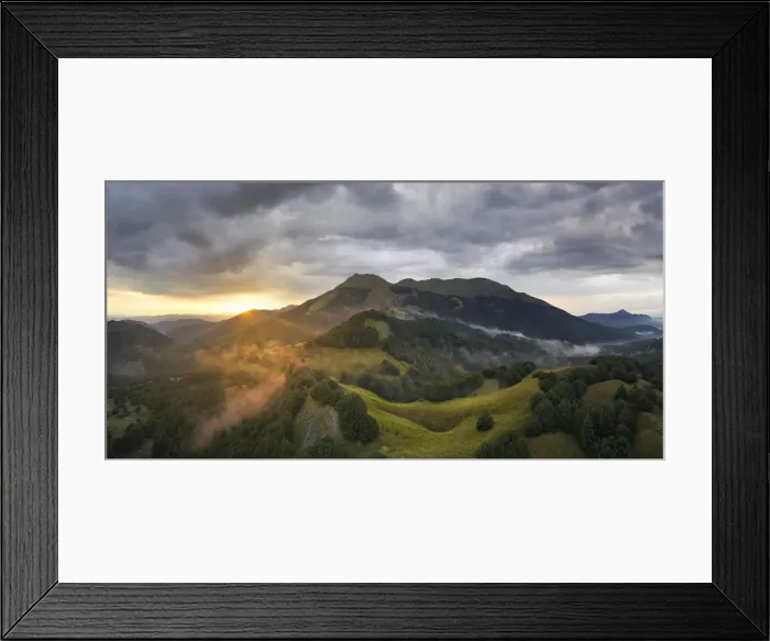 Framed Print : Aerial view of Alto Mountain at sunset in summer day, municipality of Fivizzano Framed Print : Aerial view of Alto Mountain at sunset in summer day, municipality of Fivizzano
